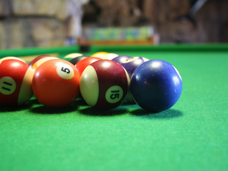 A close up of American billiard balls