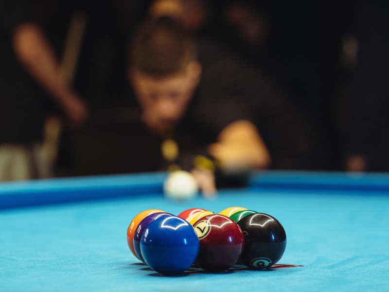 A cluster of American pool balls