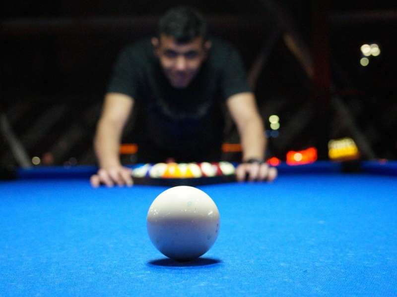 Close up of a cue ball in pool
