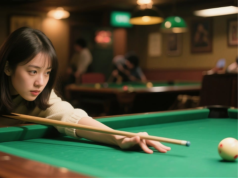 A woman taking a shot in pool
