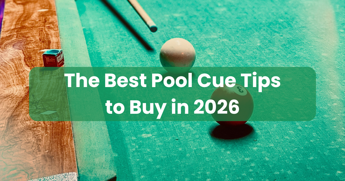 A closeup of a pool cue tip before it strikes the cue ball